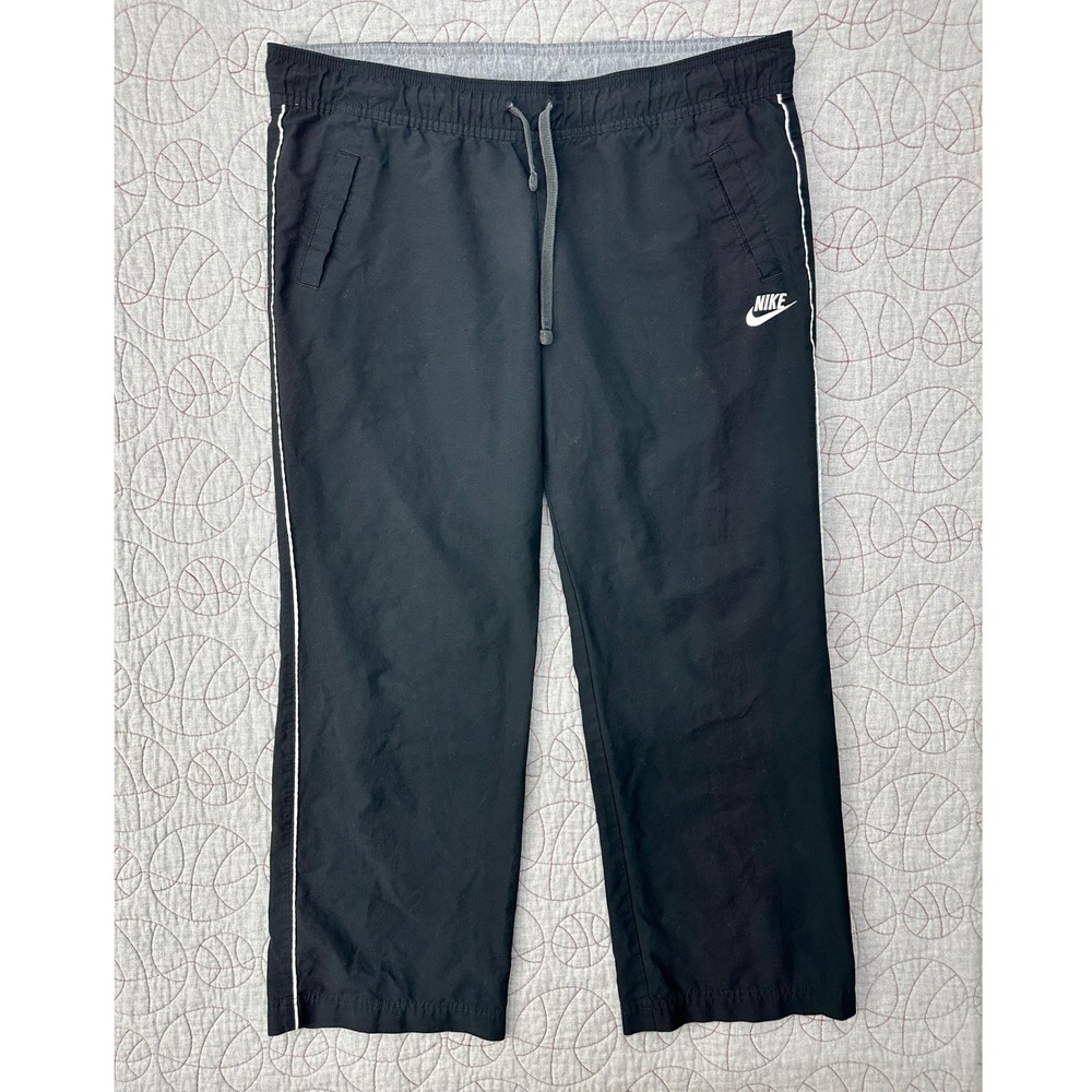 VTG Y2K Nike Track Pants Loose Black‎ White Stripe Sportswear / Women's Large